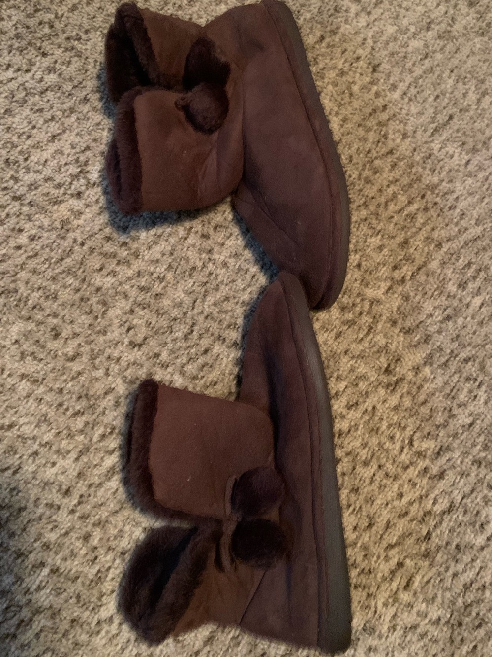 Madden Girl- Plush Pom-Pom Slipper Boots — Chocolate Brown